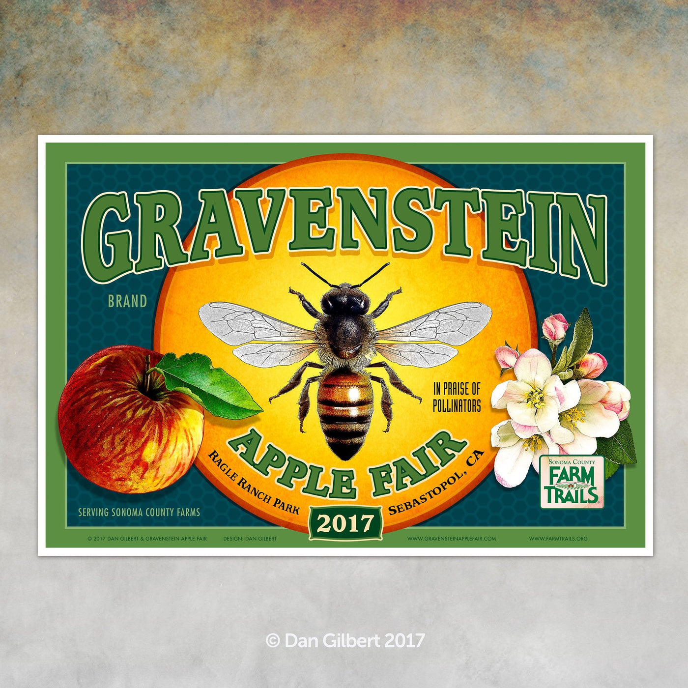 Limited Edition Giclée  - Original Crate Label - Gravenstein Apple Fair 2017 (Honey Bee) - by Dan Gilbert