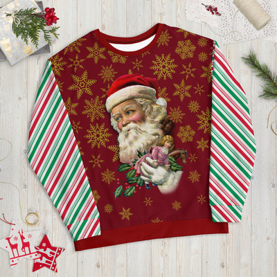 Retro Santa on Red & Candy Cane Sweatshirt