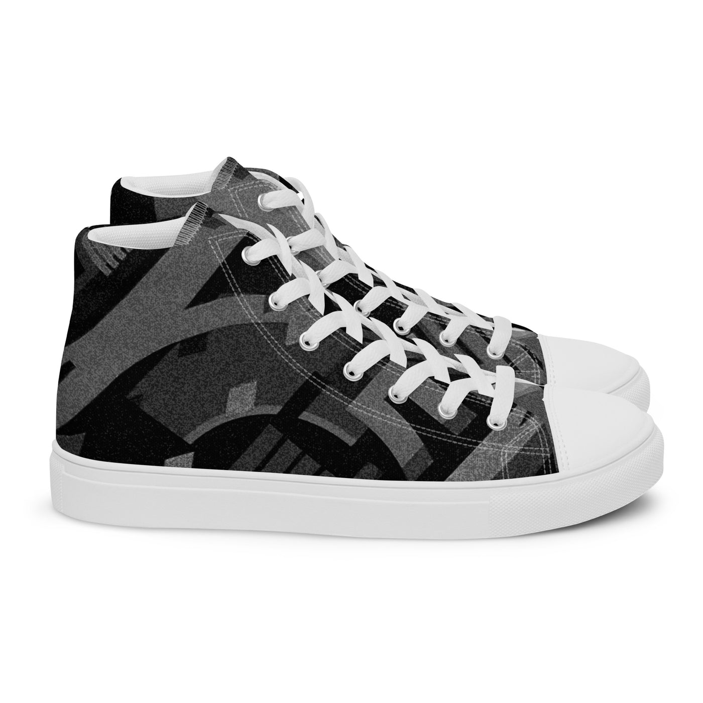 TechAbstract 1 Black & White - Men's High Top Canvas Shoes