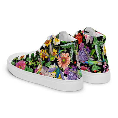 Hummingbird Garden Black - Women's High Top Canvas Shoes