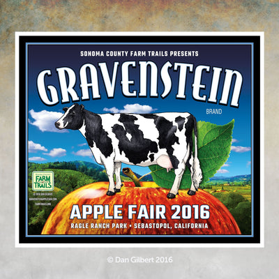 Limited Edition Giclée - Original Crate Label - Gravenstein Apple Fair 2016 (Cow) - by Dan Gilbert