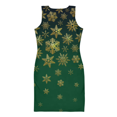 Snowflakes Green - Women's Form Fitting Dress