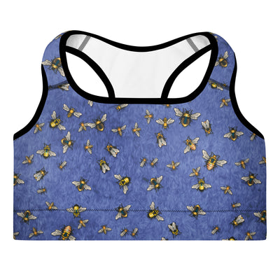 Bees on Blue- Padded Sports Bra