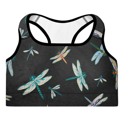 Dragonflies - Black - Padded Sports Bra