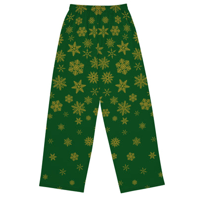 Snowflakes on Green - Wide Leg Lounge Pants