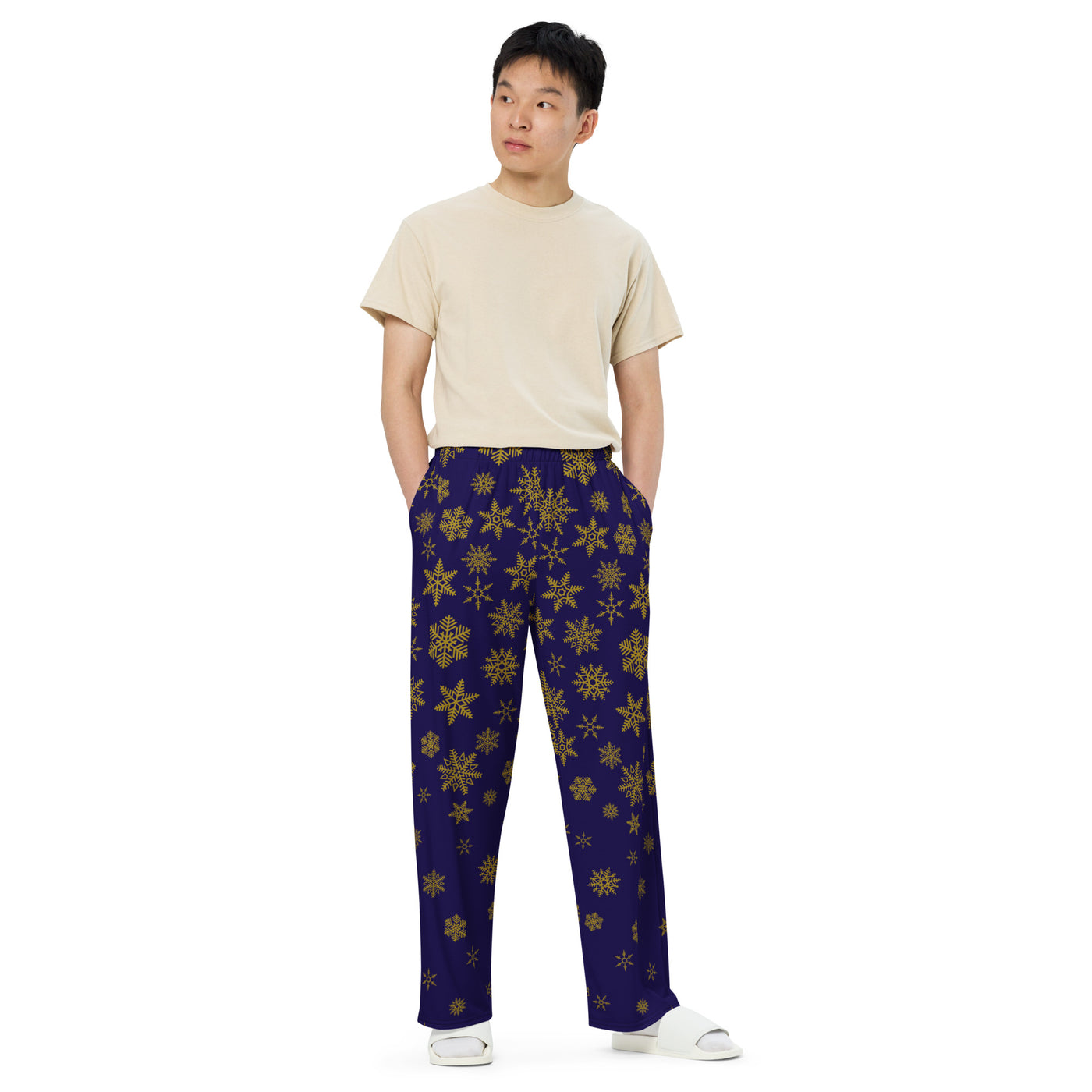 Snowflakes on Blue - Wide Leg Lounge Pants