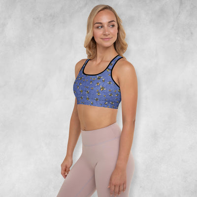 Bees on Blue- Padded Sports Bra