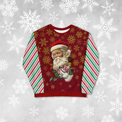 Retro Santa on Red & Candy Cane Sweatshirt
