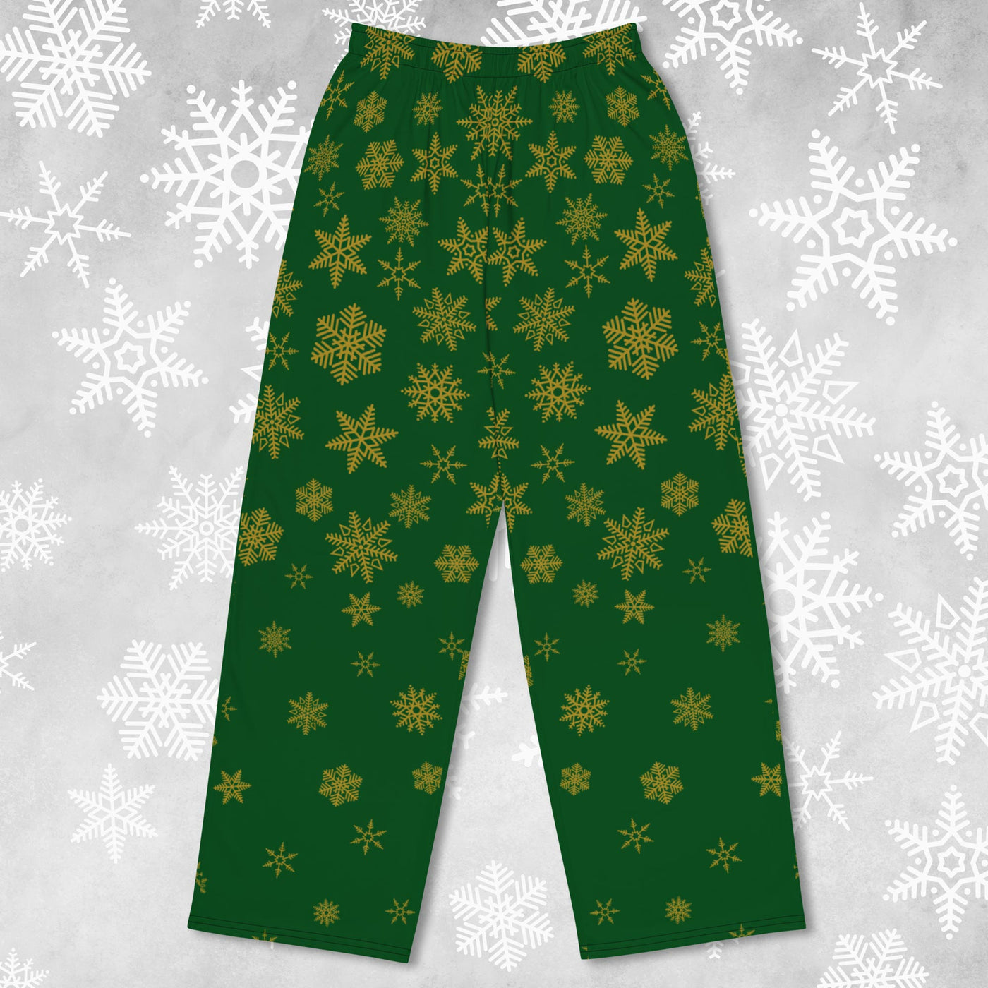 Snowflakes on Green - Wide Leg Lounge Pants