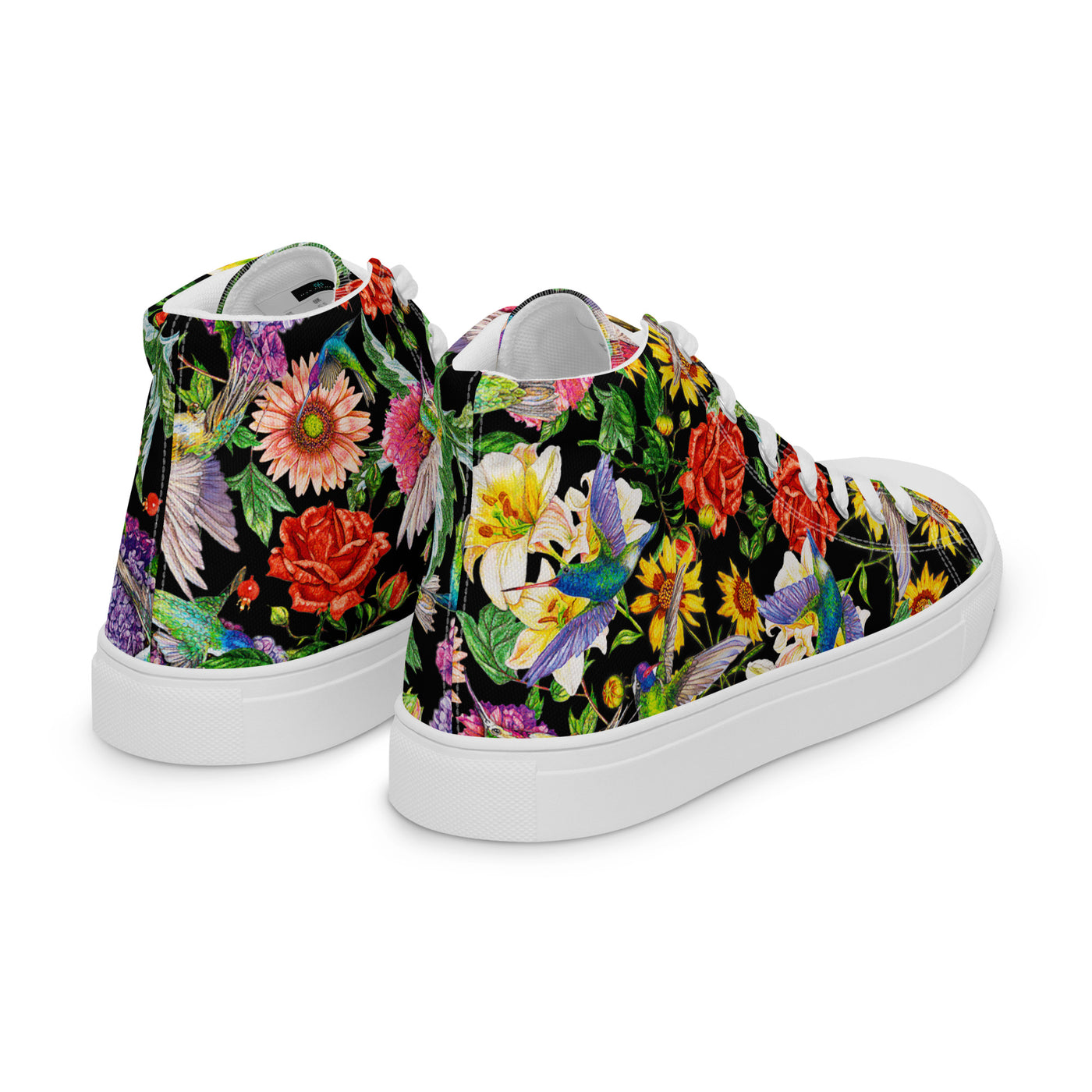 Hummingbird Garden Black - Women's High Top Canvas Shoes